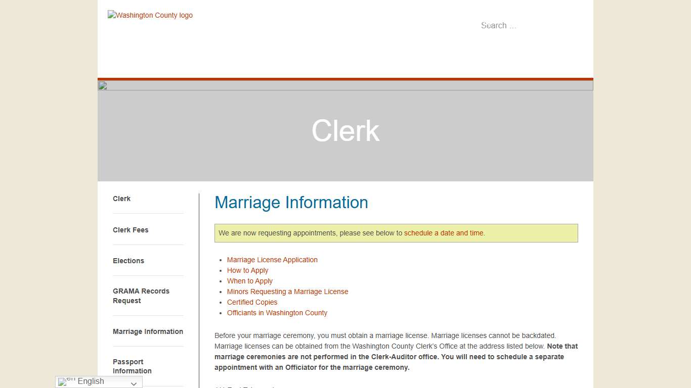 Marriage Information Washington County of Utah