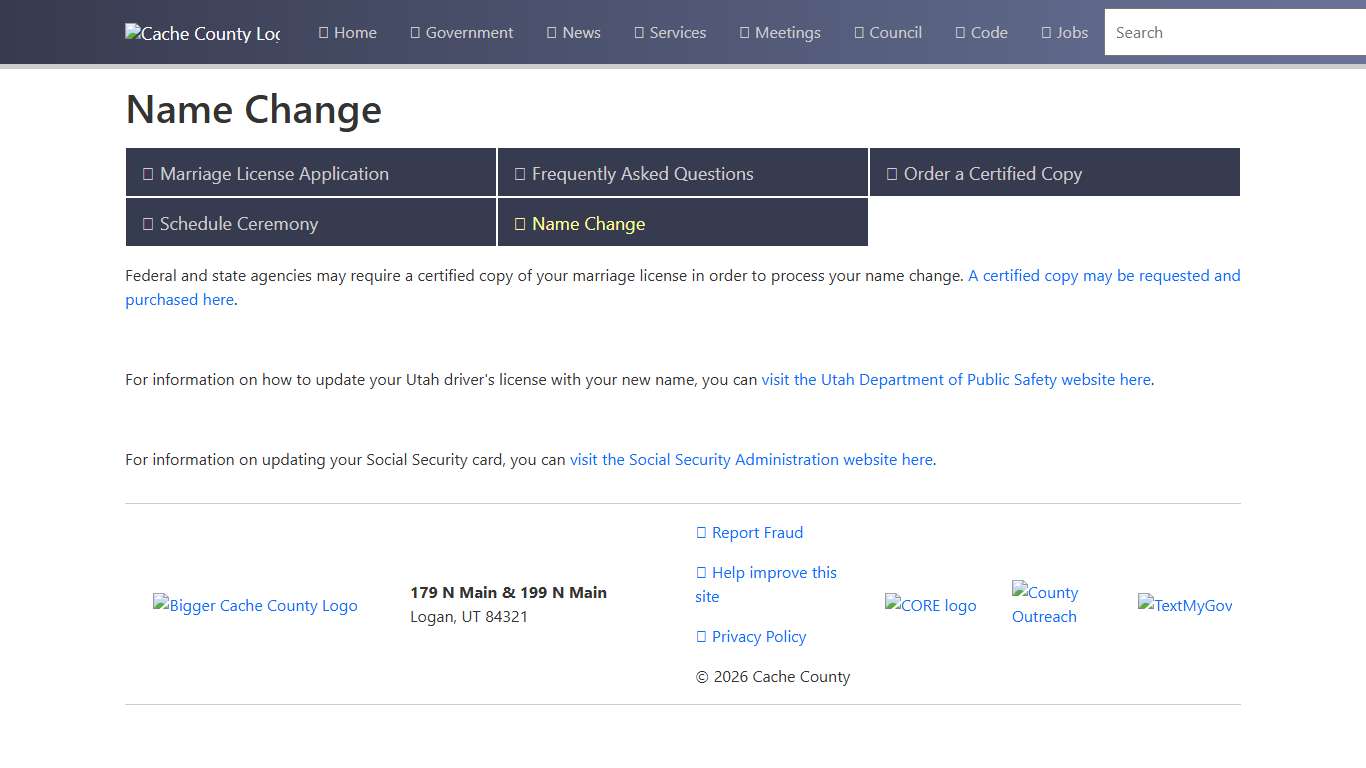 Official Site of Cache County, Utah - Name Change